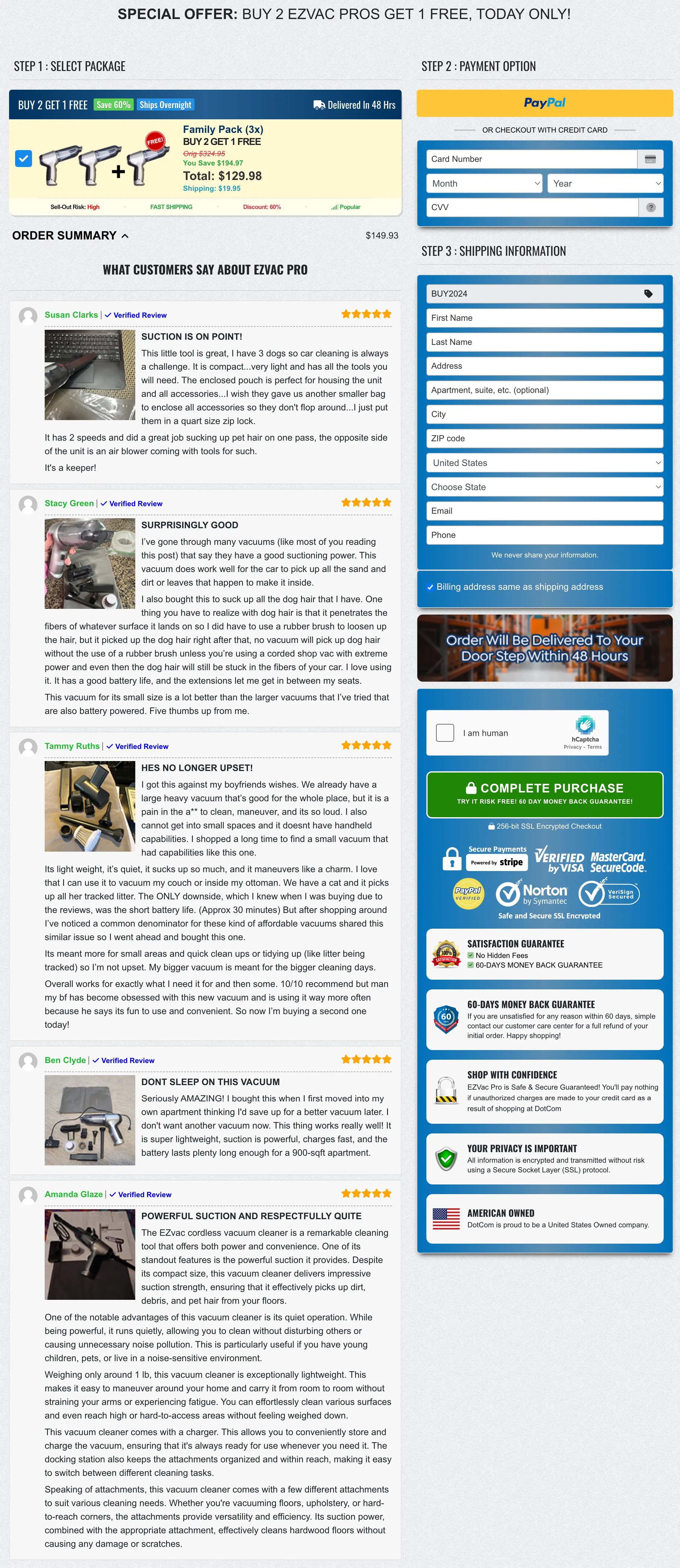 EZVac Pro 100% Secure Checkout page